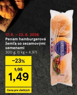 Penam hamburgerová žemľa so sezamom v akcii (Tesco)