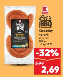 Let's BBQ klobásky na gril so syrom v akcii (Kaufland)